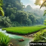 Home 18 천연 스킨케어의 윤리적 소비 - A vibrant, sunlit Malaysian rainforest scene highlighting sustainable harvesting of natural skincare...