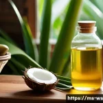 Home 17 겨울철 보습을 위한 천연 스킨케어 - A cozy traditional Malaysian kitchen scene with natural skincare ingredients displayed on a wooden t...