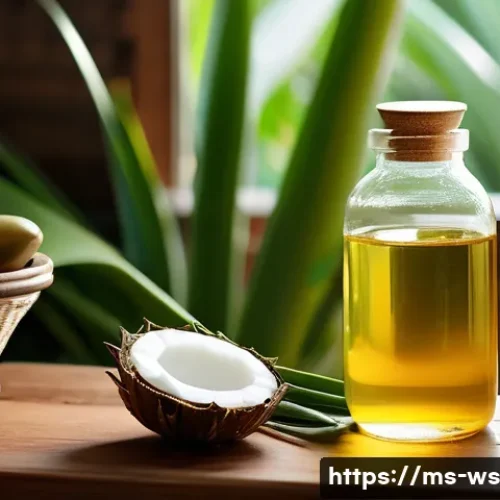 Home 29 겨울철 보습을 위한 천연 스킨케어 - A cozy traditional Malaysian kitchen scene with natural skincare ingredients displayed on a wooden t...