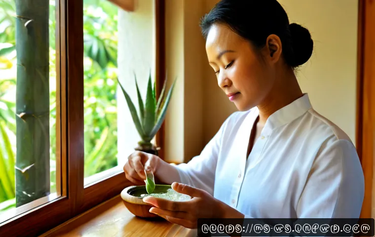 Home 17 피부 타입별 천연 스킨케어 방법 - Photorealistic Malaysian skincare scene for dry, sensitive skin: a Southeast Asian woman in her 40s ...